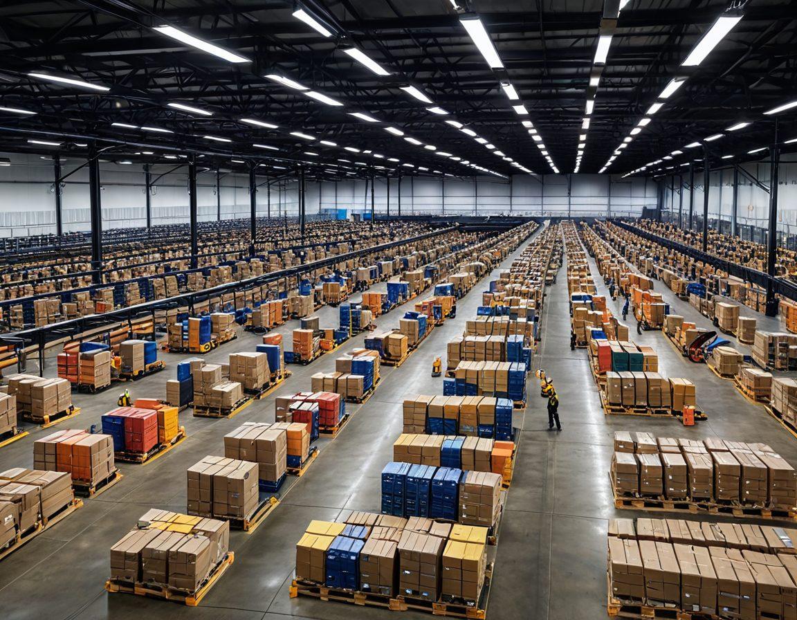 A modern warehouse bustling with activity, showcasing sleek Mohawk Elevation Solutions in action, with robotic systems efficiently sorting inventory. Bright overhead lights illuminate the organized aisles filled with pallets, while workers in safety gear collaborate effectively. A futuristic touch with digital screens displaying efficient logistics data adds to the ambiance of productivity. super-realistic. vibrant colors. dynamic composition.